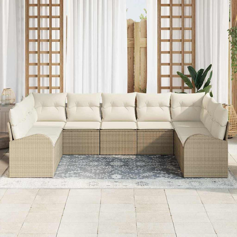 Set de canapea 9 buc. Bej [Sintetic]: Poli Rattan