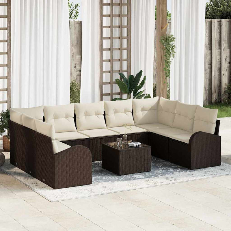 Set de canapea 10 buc. Maro [Sintetic]: Poli Rattan