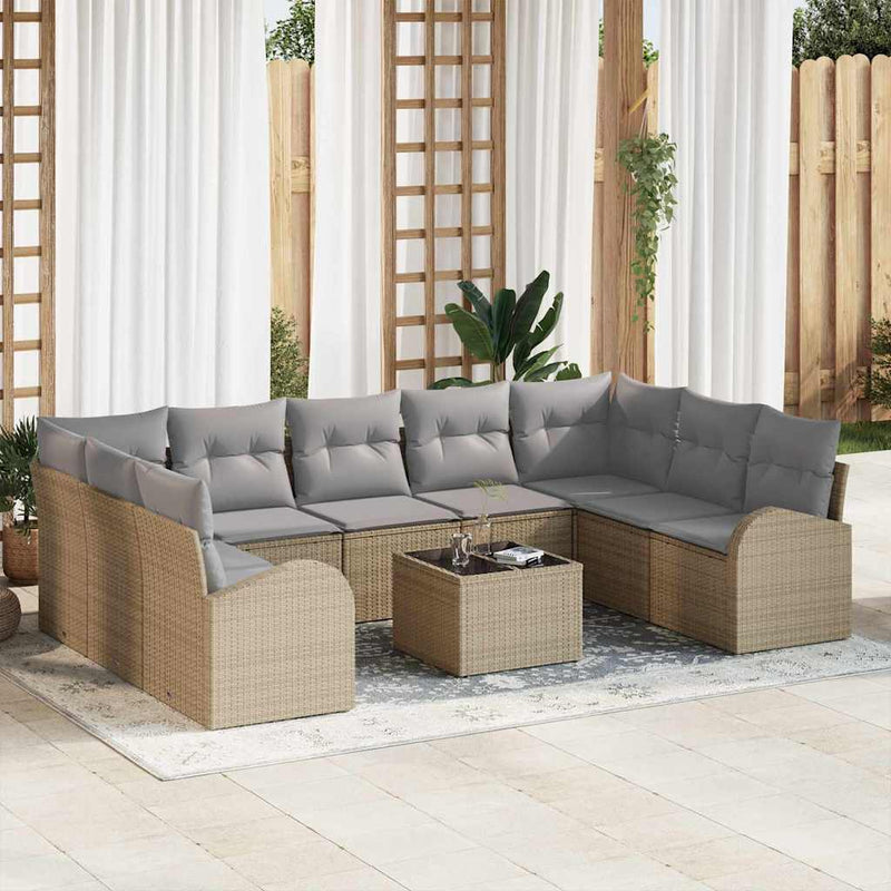 Set de canapea 10 buc. Bej [Sintetic]: Poli Rattan