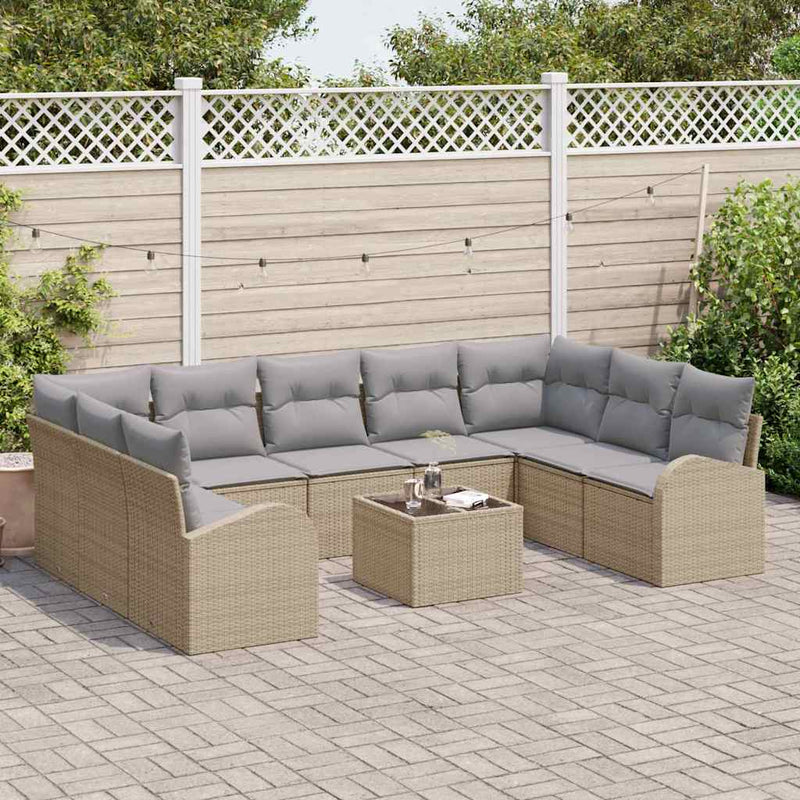 Set de canapea 10 buc. Bej [Sintetic]: Poli Rattan