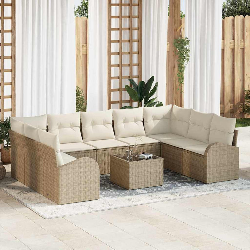 Set de canapea 10 buc. Bej [Sintetic]: Poli Rattan