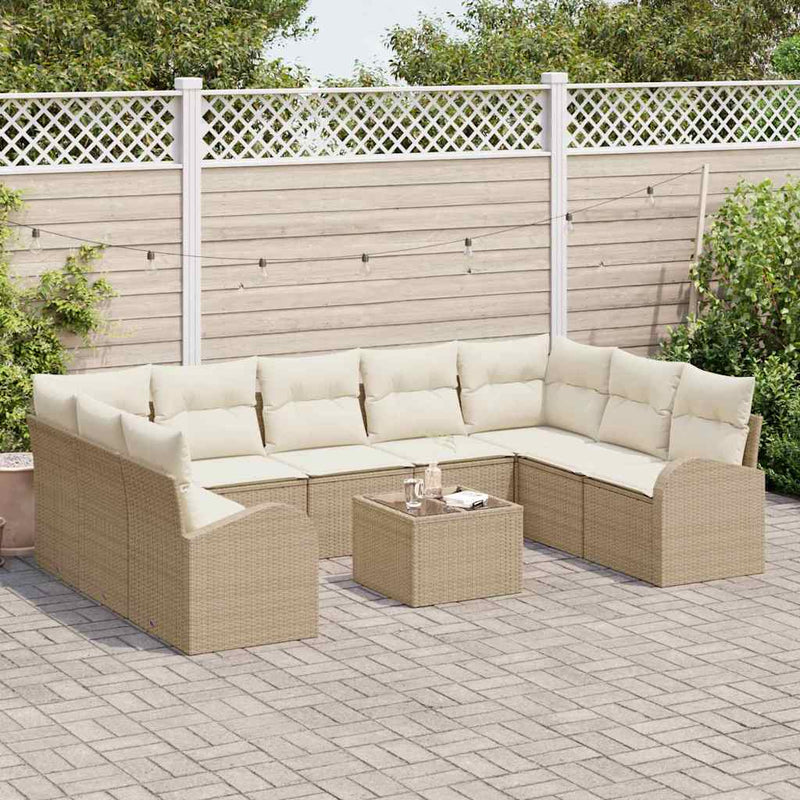 Set de canapea 10 buc. Bej [Sintetic]: Poli Rattan