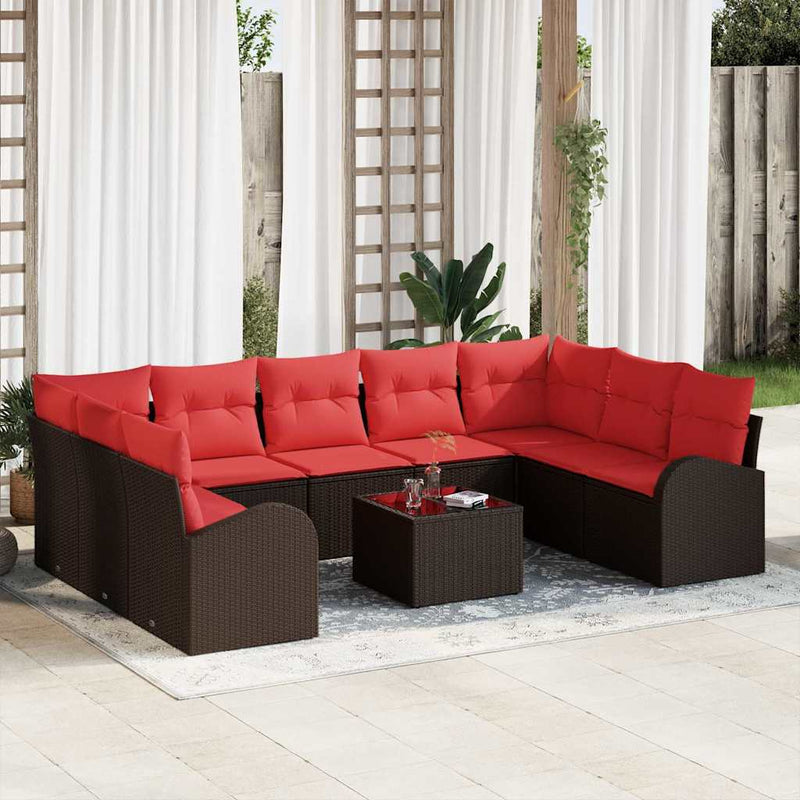 Set de canapea 10 buc. Maro [Sintetic]: Poli Rattan