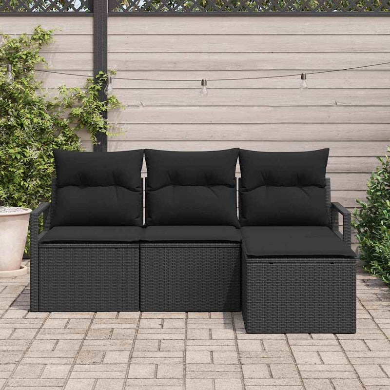 Set de canapea 4 buc. Negru poliratan