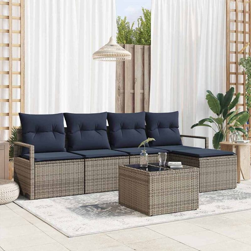 Set de canapea cu pernă 6 pcs Gri poliratan