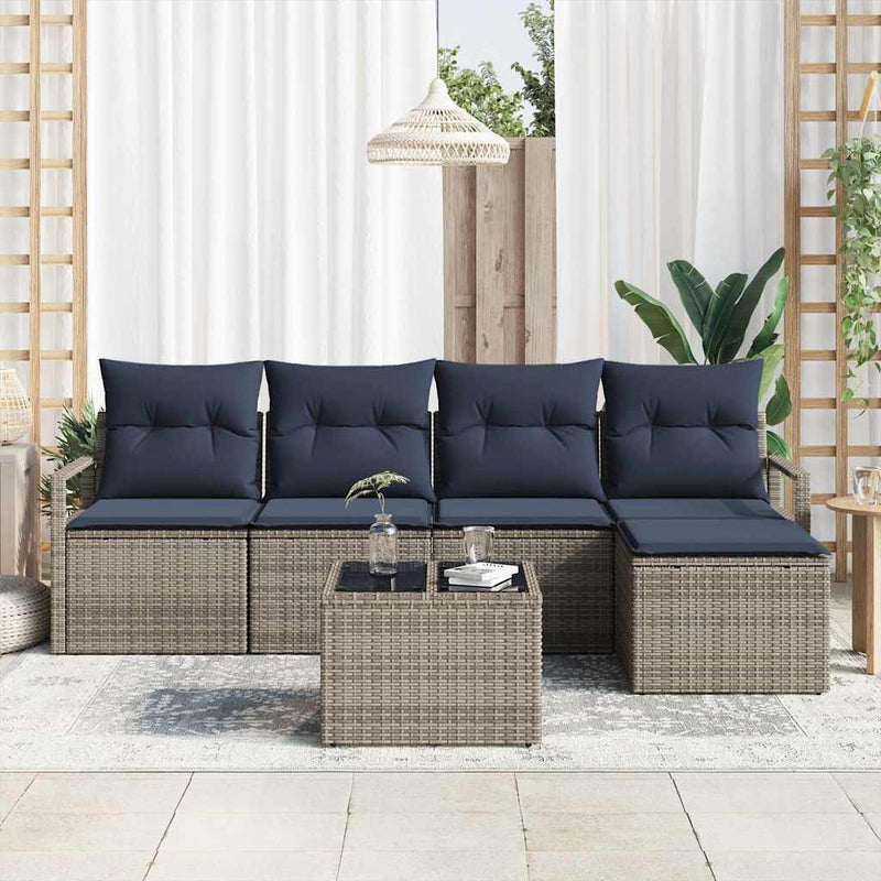 Set de canapea cu pernă 6 pcs Gri poliratan