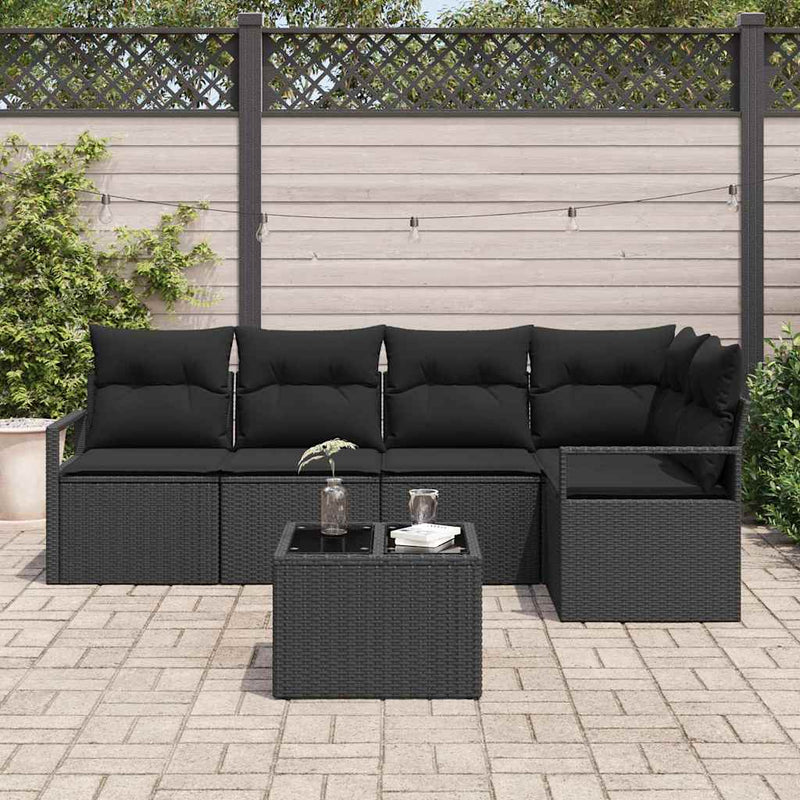 Set de canapea 6 buc. Negru poliratan