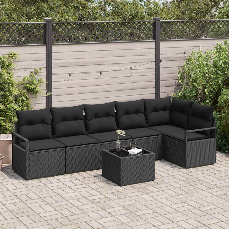 Set de canapea 7 buc. Negru poliratan