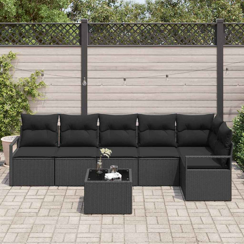 Set de canapea 7 buc. Negru poliratan
