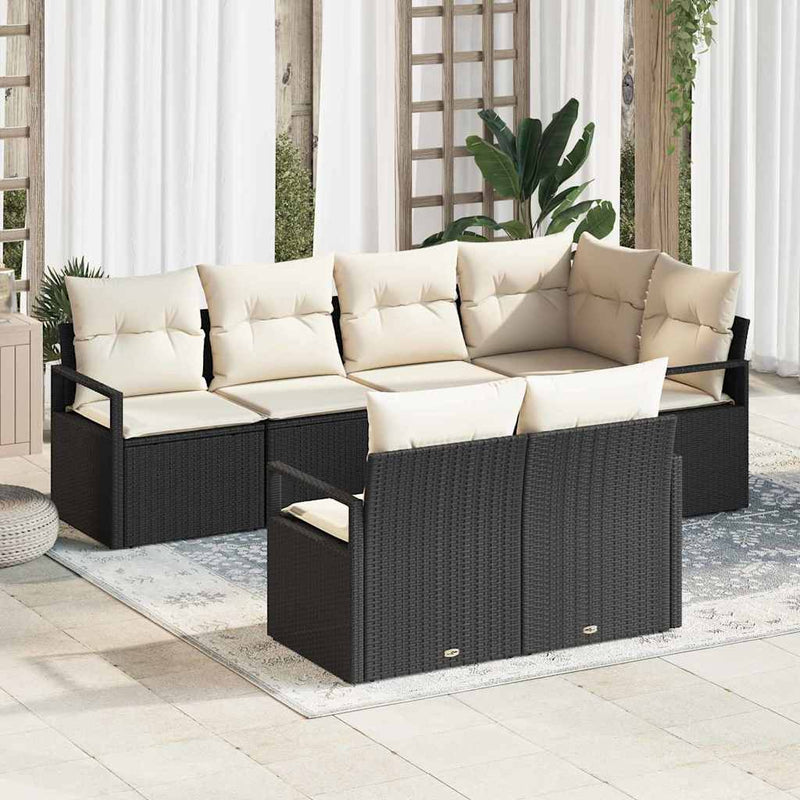 Set de canapea 7 buc. Negru poliratan