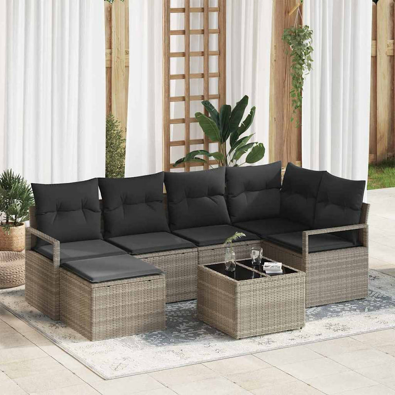 Set de canapea 7 buc. Gri deschis poliratan