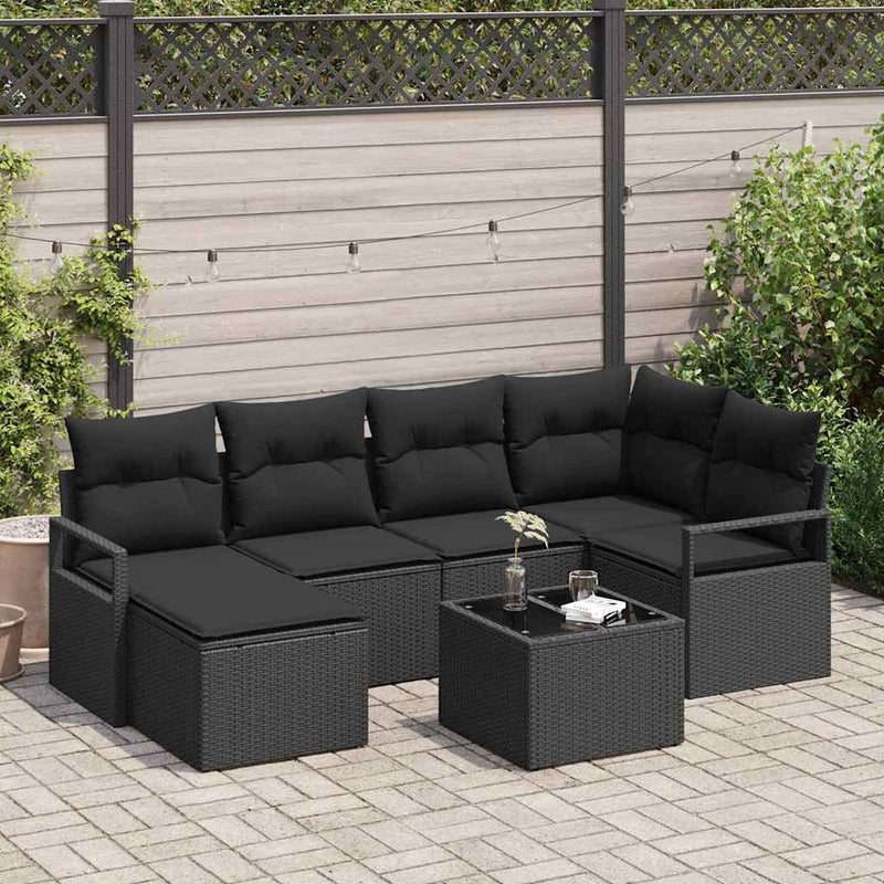 Set de canapea 7 buc. Negru poliratan