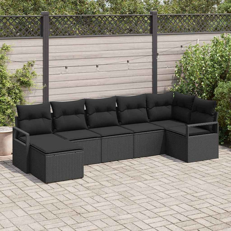Set de canapea 7 buc. Negru poliratan