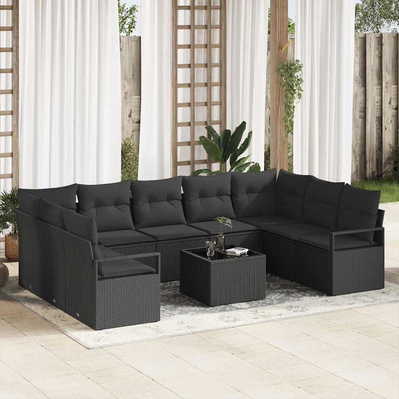 Set de canapea 10 buc. Negru poliratan