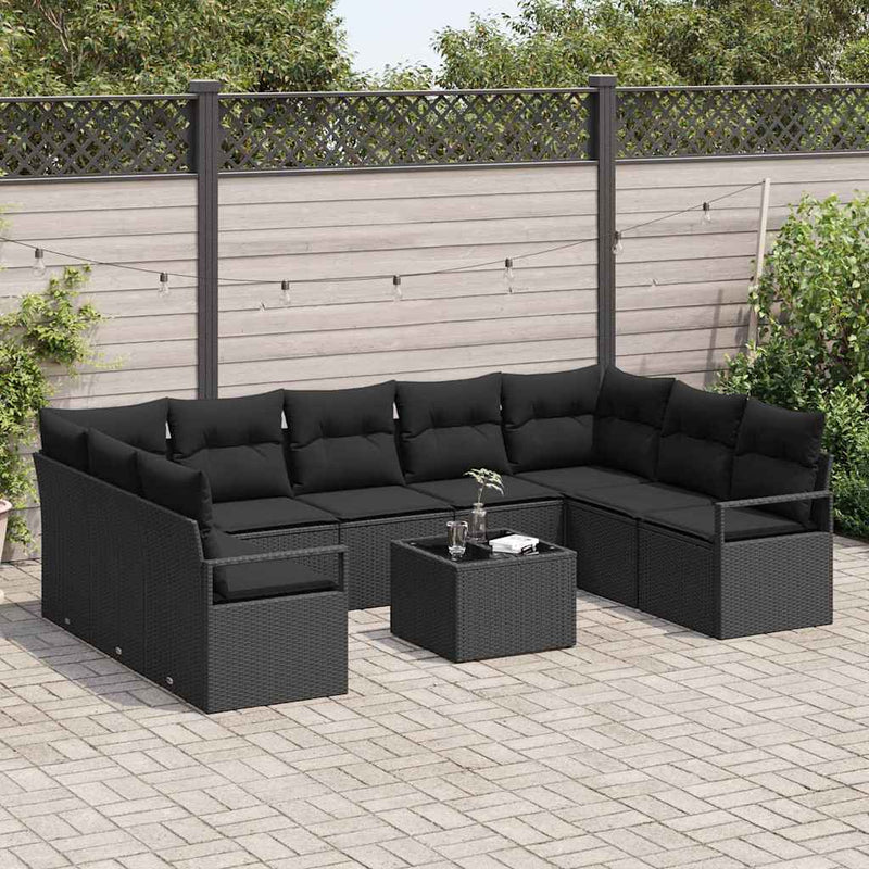 Set de canapea 10 buc. Negru poliratan
