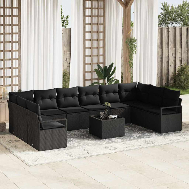 Set de canapea 11 buc. Negru poliratan