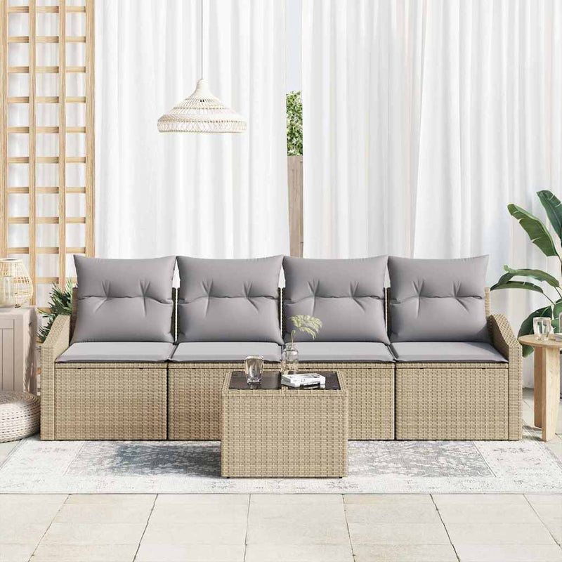 Set de canapea 5 buc. Beige și gri deschis poliratan