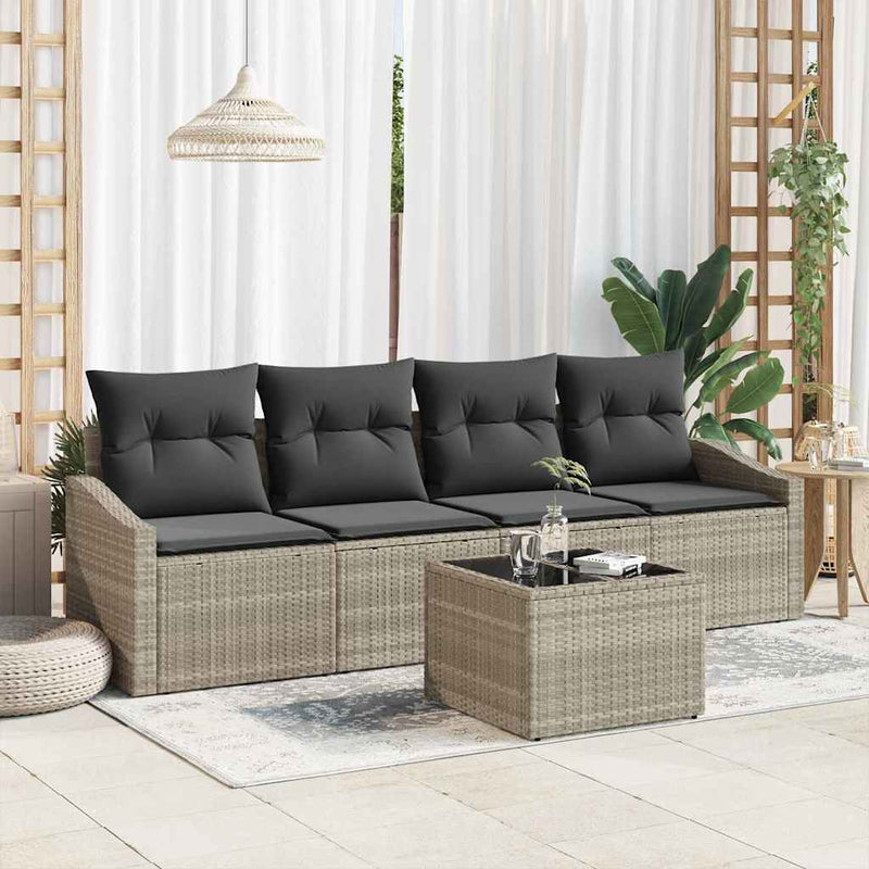 Set de canapea 5 buc. Gri deschis poliratan