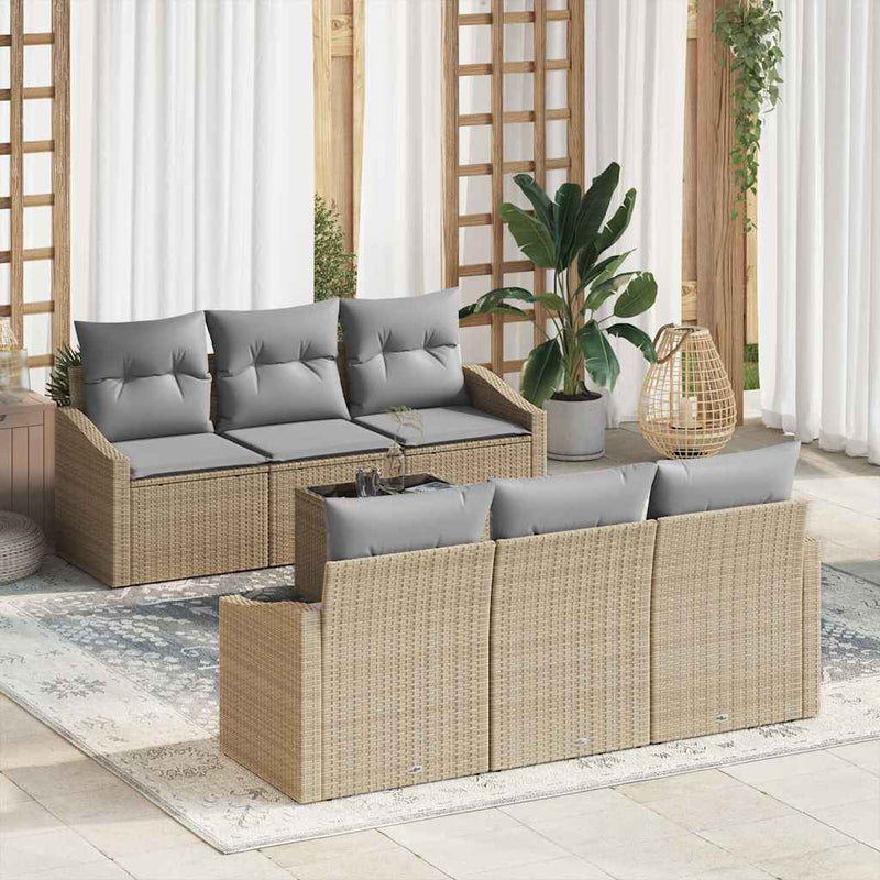 Set de canapea 7 buc. Beige și gri deschis poliratan