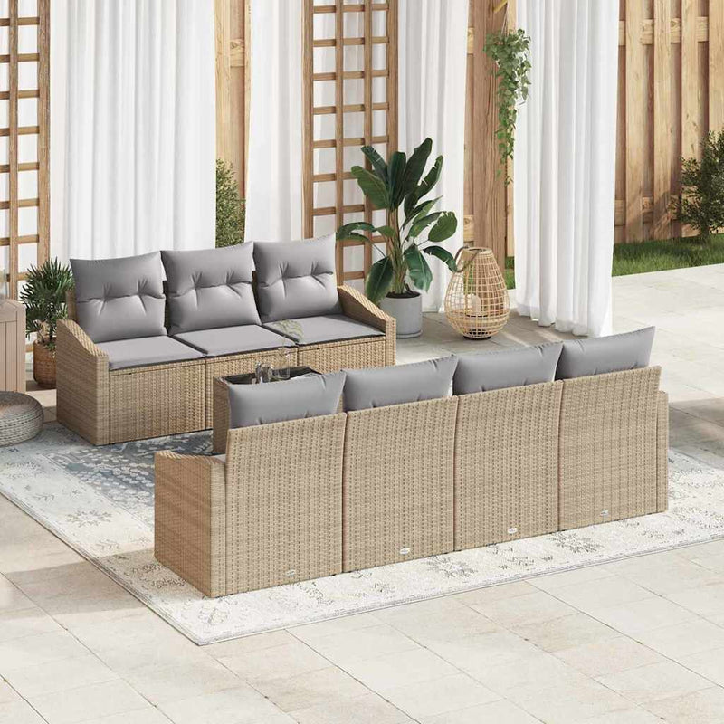 Set de canapea 8 buc. Beige și gri deschis poliratan