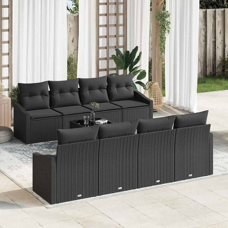 Set de canapea 9 buc. Negru poliratan