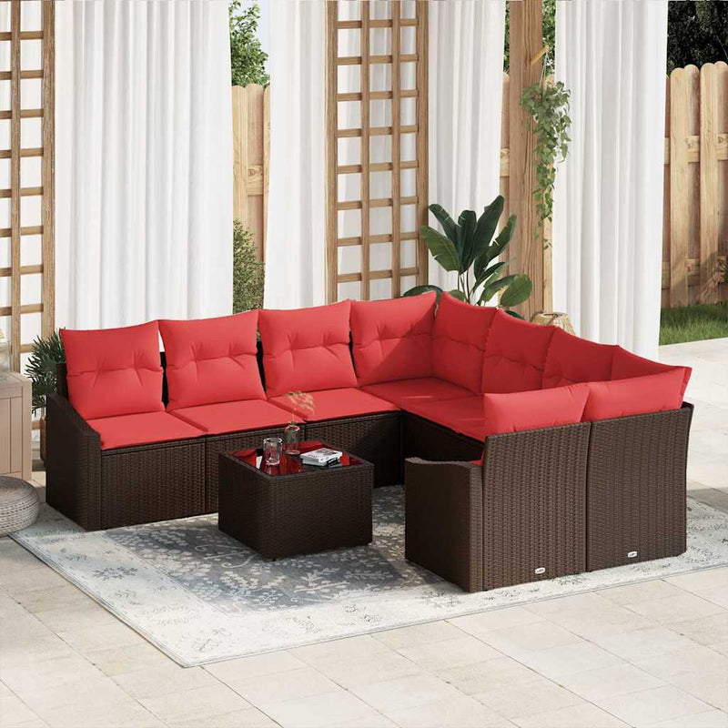 Set de canapea 9 buc. 3-Număr de locuri Maro și roșu poliratan