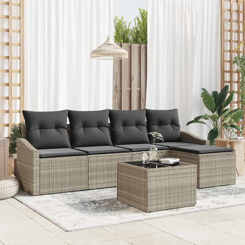 Set de canapea 6 buc. Gri deschis poliratan
