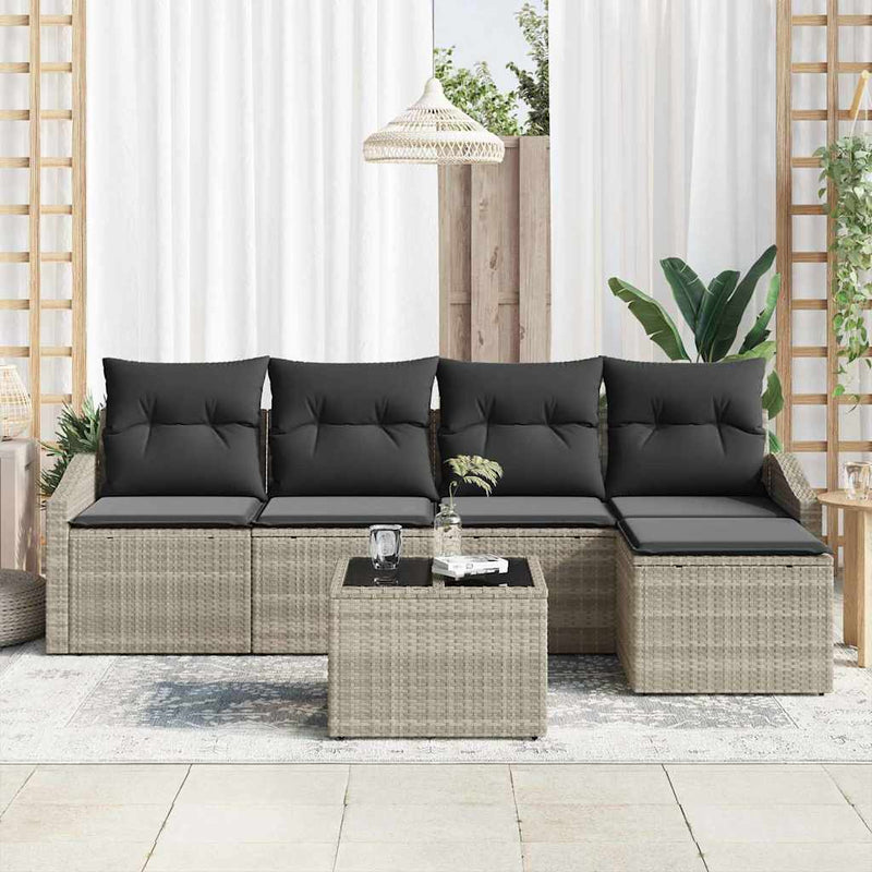 Set de canapea 6 buc. Gri deschis poliratan