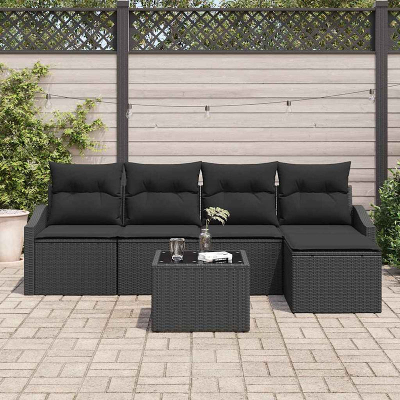 Set de canapea 6 buc. Negru poliratan