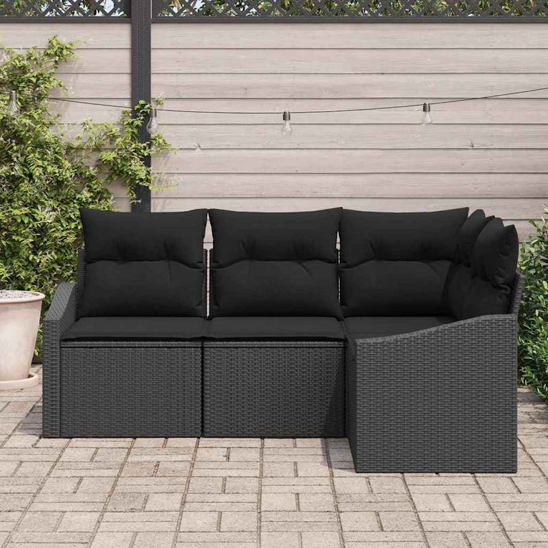 Set de canapea 4 buc. Negru poliratan