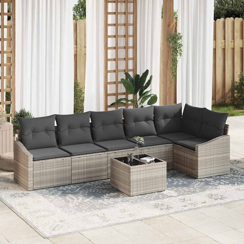 Set de canapea 7 buc. Gri deschis poliratan