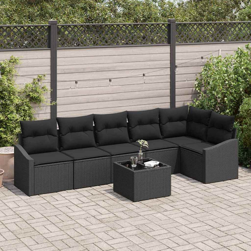 Set de canapea 7 buc. Negru poliratan