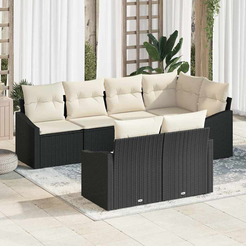 Set de canapea 7 buc. Negru poliratan