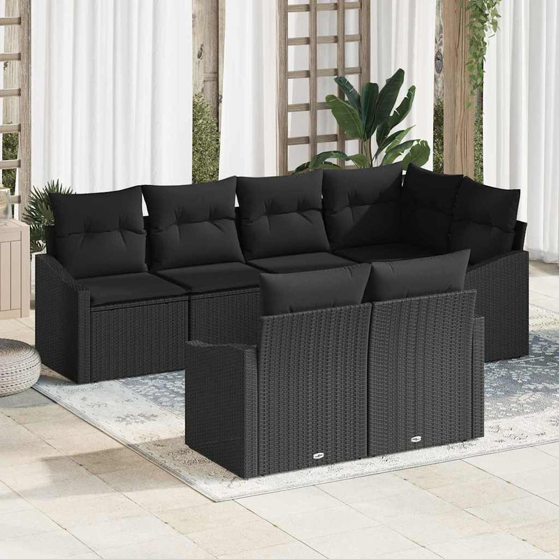 Set de canapea 7 buc. Negru poliratan