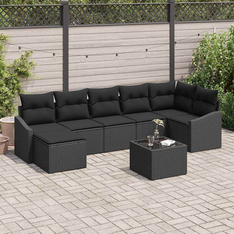 Set de canapea 8 buc. Negru poliratan