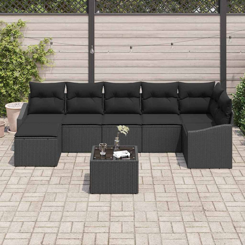 Set de canapea 8 buc. Negru poliratan