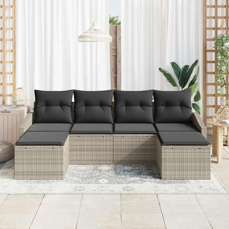Set de canapea 6 buc. Gri deschis poliratan