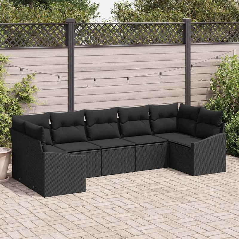 Set de canapea 7 buc. Negru poliratan