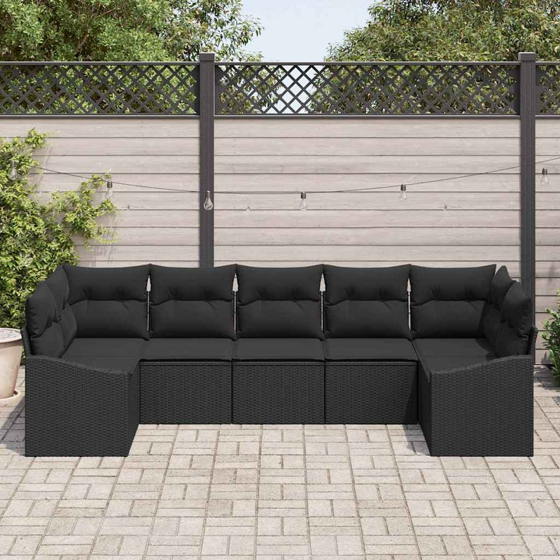 Set de canapea 7 buc. Negru poliratan