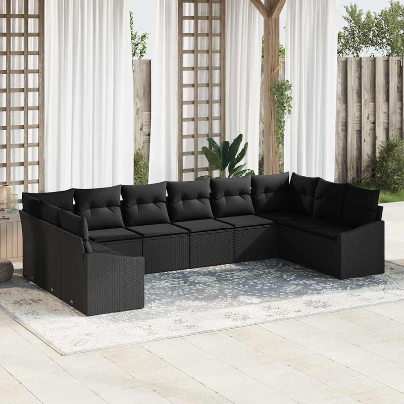 Set de canapea 10 buc. Negru poliratan