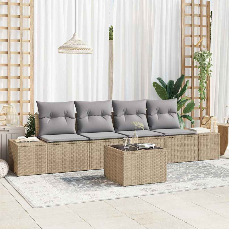 Set de canapea 5 buc. Beige și gri deschis poliratan