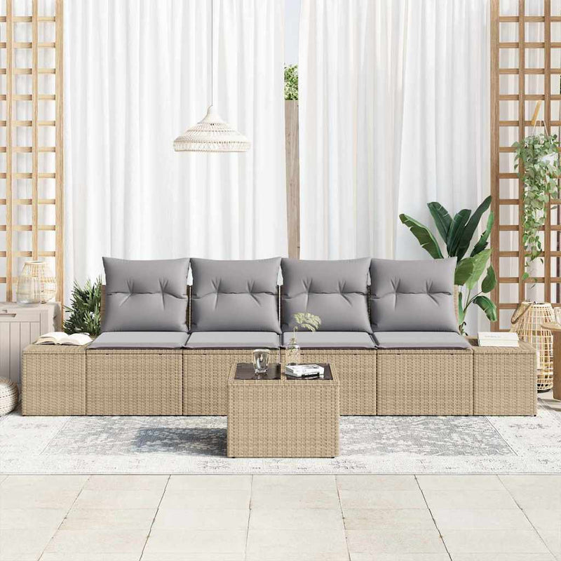 Set de canapea 5 buc. Beige și gri deschis poliratan