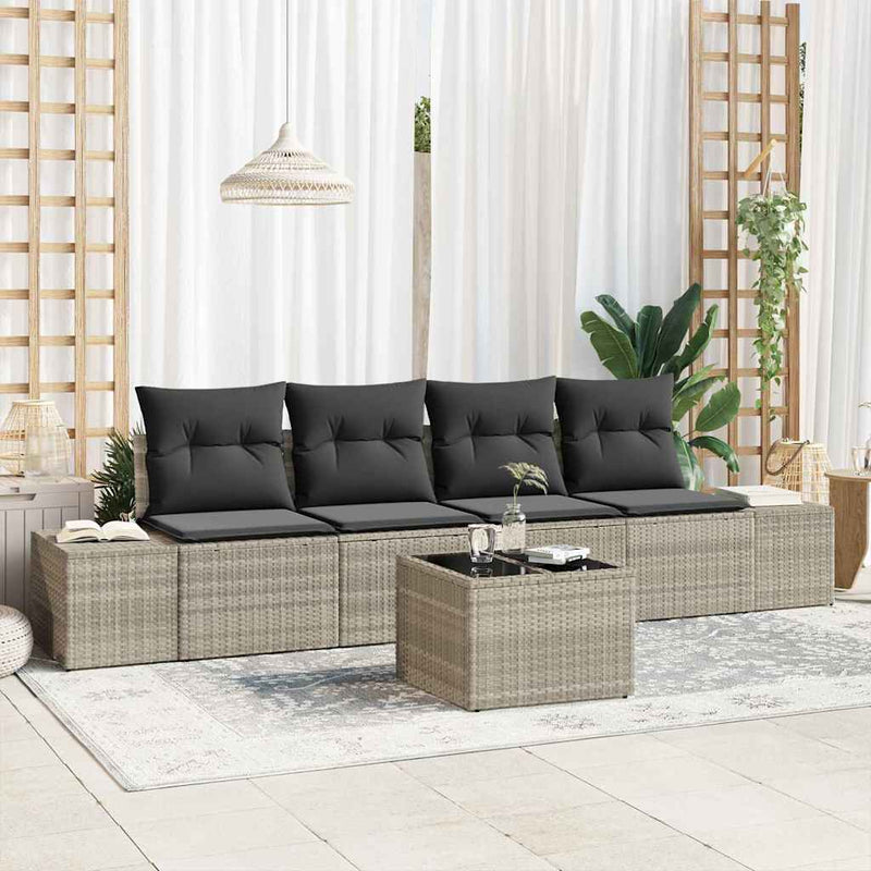 Set de canapea 5 buc. Gri deschis poliratan