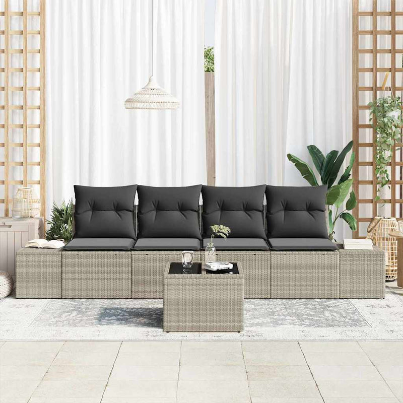 Set de canapea 5 buc. Gri deschis poliratan