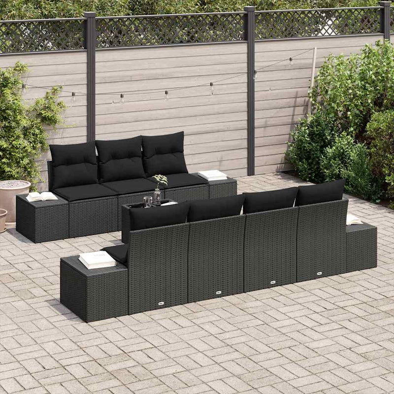 Set de canapele pentru grădină 8 buc. Negru poliratan