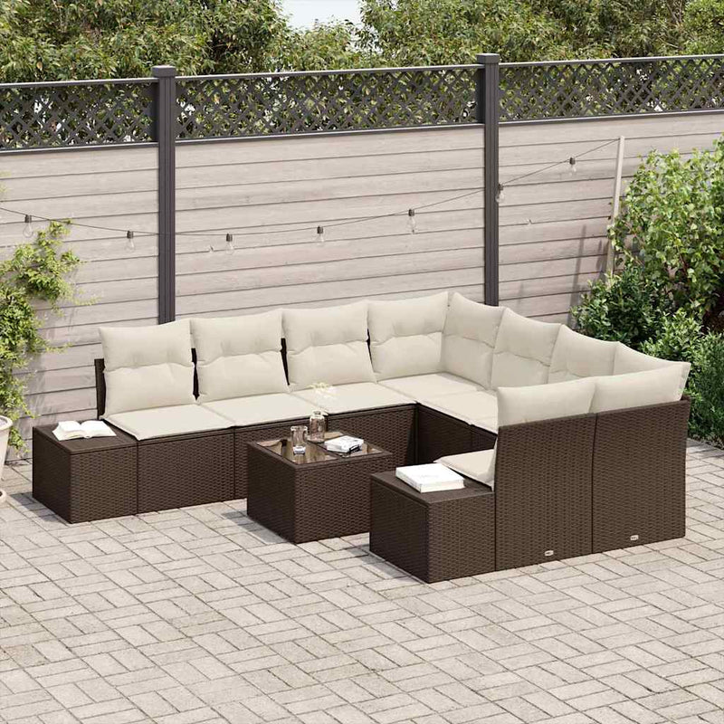 Set de canapele pentru grădină 9 buc. Maro poliratan