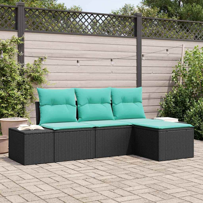 Set de canapea 4 buc. Negru [Sintetic]: Poli Rattan