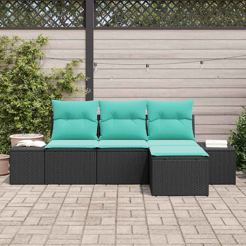 Set de canapea 4 buc. Negru [Sintetic]: Poli Rattan