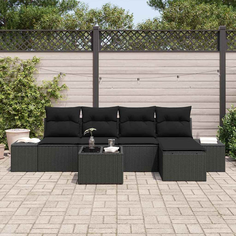 Set de canapele pentru grădină 6 buc. Negru poliratan