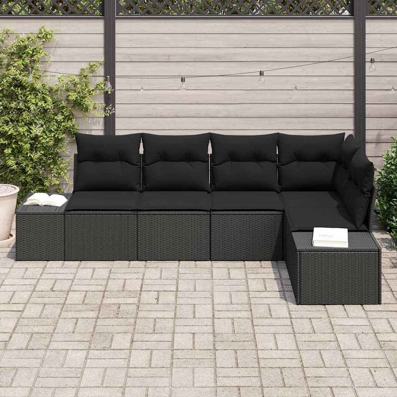 Set de canapele pentru grădină 5 buc. Negru poliratan